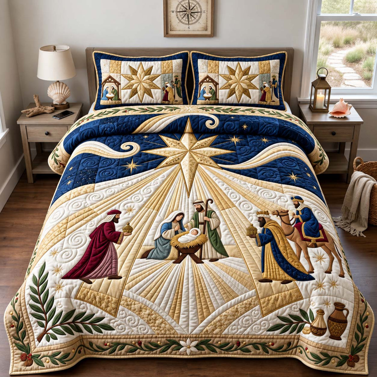 Star of Bethlehem 3-Piece Quilted Bedding Set GFTONTD3067