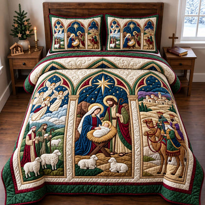 Holy Nativity Window 3-Piece Quilted Bedding Set GFTONTD3068