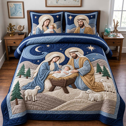Peaceful Holy Night 3-Piece Quilted Bedding Set GFTONTD3069