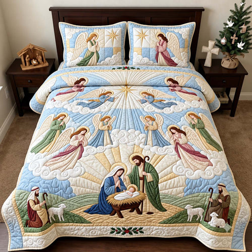 Angels of Christmas 3-Piece Quilted Bedding Set GFTONTD3070