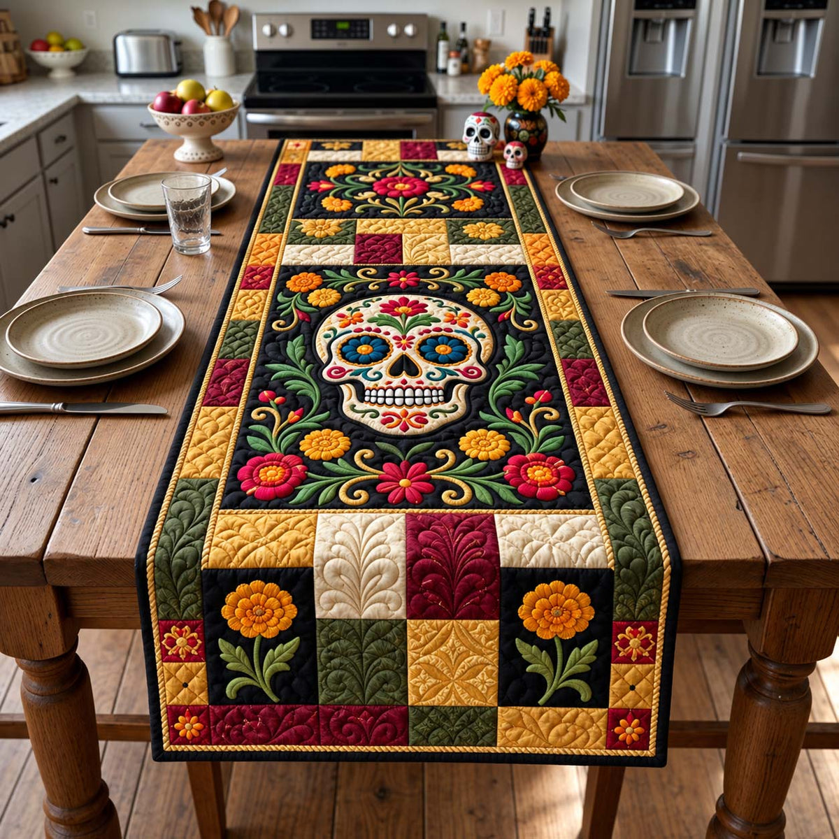 Golden Remembrance Skull Quilted Table Runner GFTONTD3077