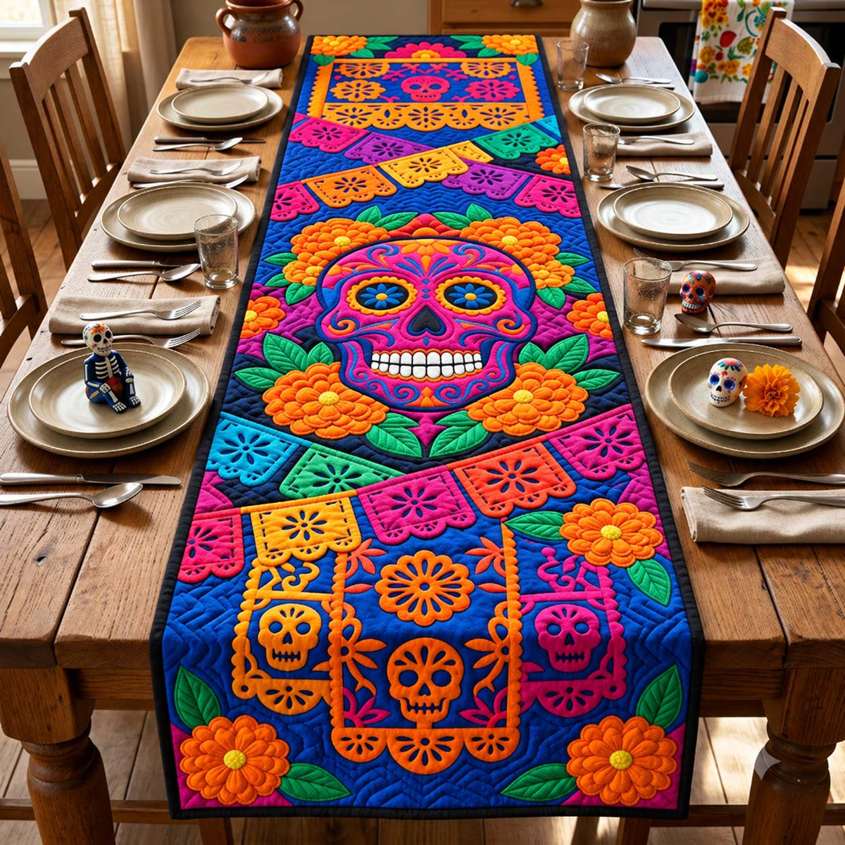 Fiesta Sugar Skull Quilted Table Runner GFTONTD3078