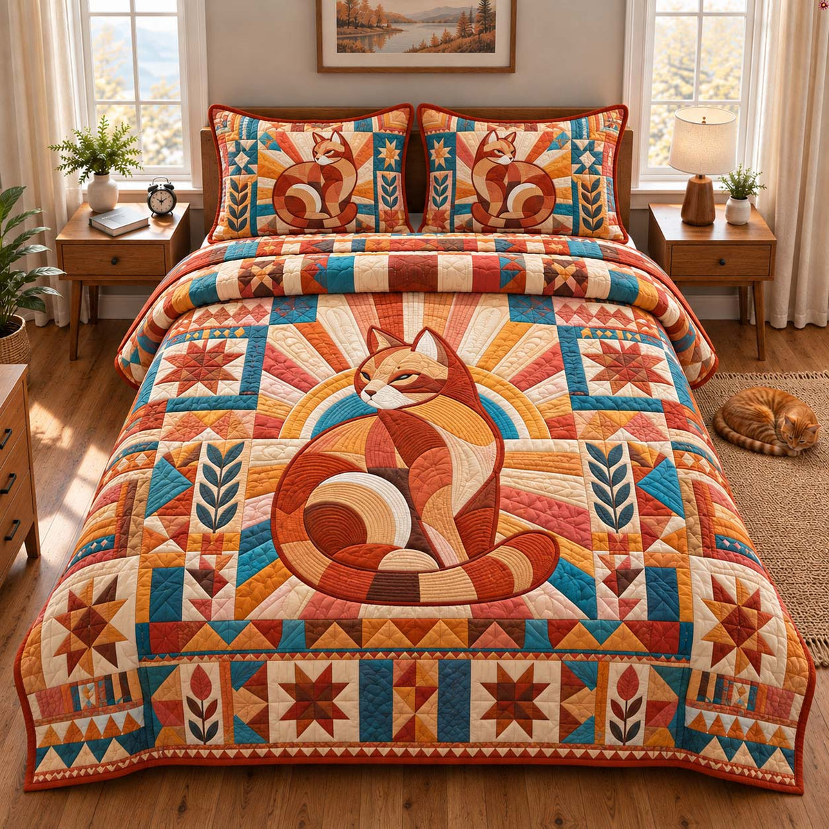 Boho Cat 3-Piece Quilted Bedding Set GFTONTD3102