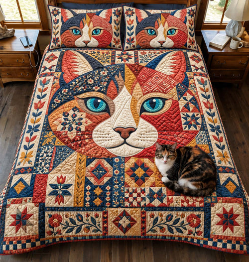 Patchwork Cat 3-Piece Quilted Bedding Set GFTONTD3104