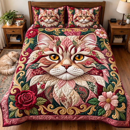 Rose Garden Cat 3-Piece Quilted Bedding Set GFTONTD3107