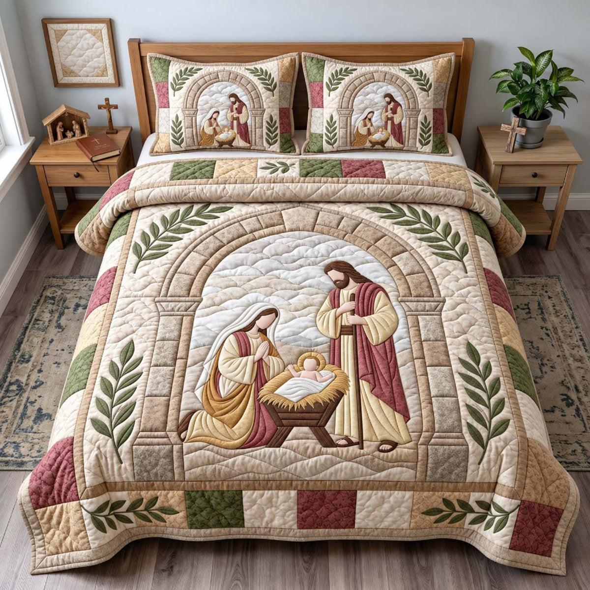Holy Family Arch 3-Piece Quilted Bedding Set GFTONTD3109