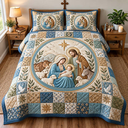Peaceful Nativity 3-Piece Quilted Bedding Set GFTONTD3112