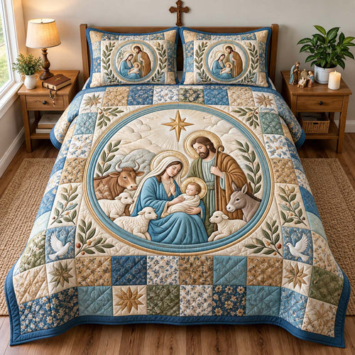 Peaceful Nativity 3-Piece Quilted Bedding Set GFTONTD3112