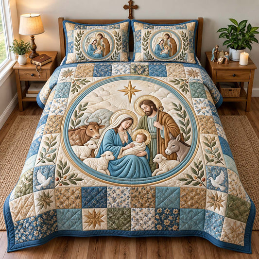 Peaceful Nativity 3-Piece Quilted Bedding Set GFTONTD3112