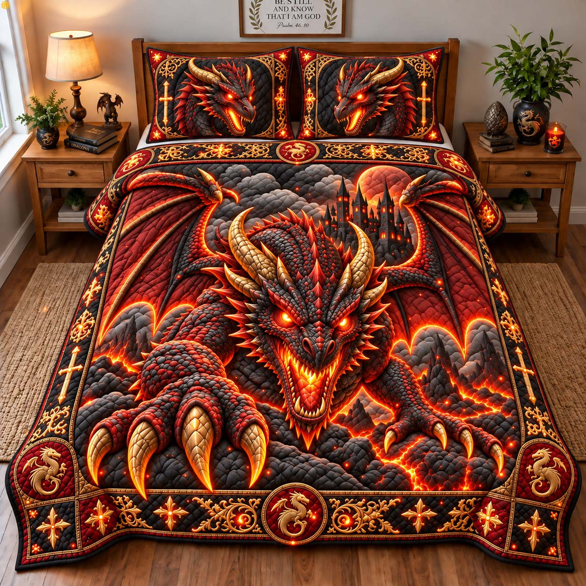 Inferno Dragon 3-Piece Quilted Bedding Set GFTONTD3129