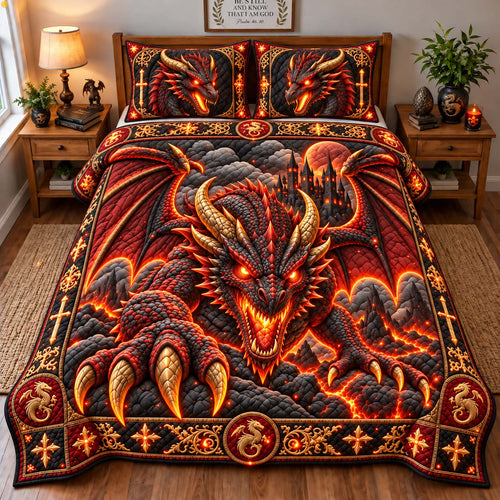 Inferno Dragon 3-Piece Quilted Bedding Set GFTONTD3129