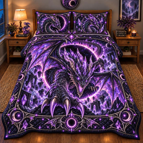 Amethyst Eclipse Dragon 3-Piece Quilted Bedding Set GFTONTD3134