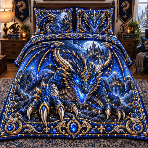Sapphire Dragon 3-Piece Quilted Bedding Set GFTONTD3135