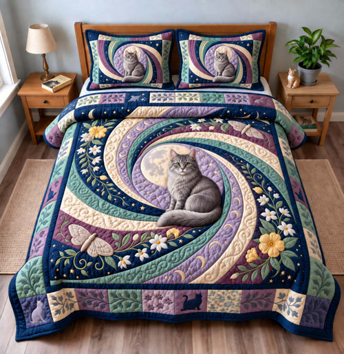Moonlit Cat 3-Piece Quilted Bedding Set GFTONTD3136
