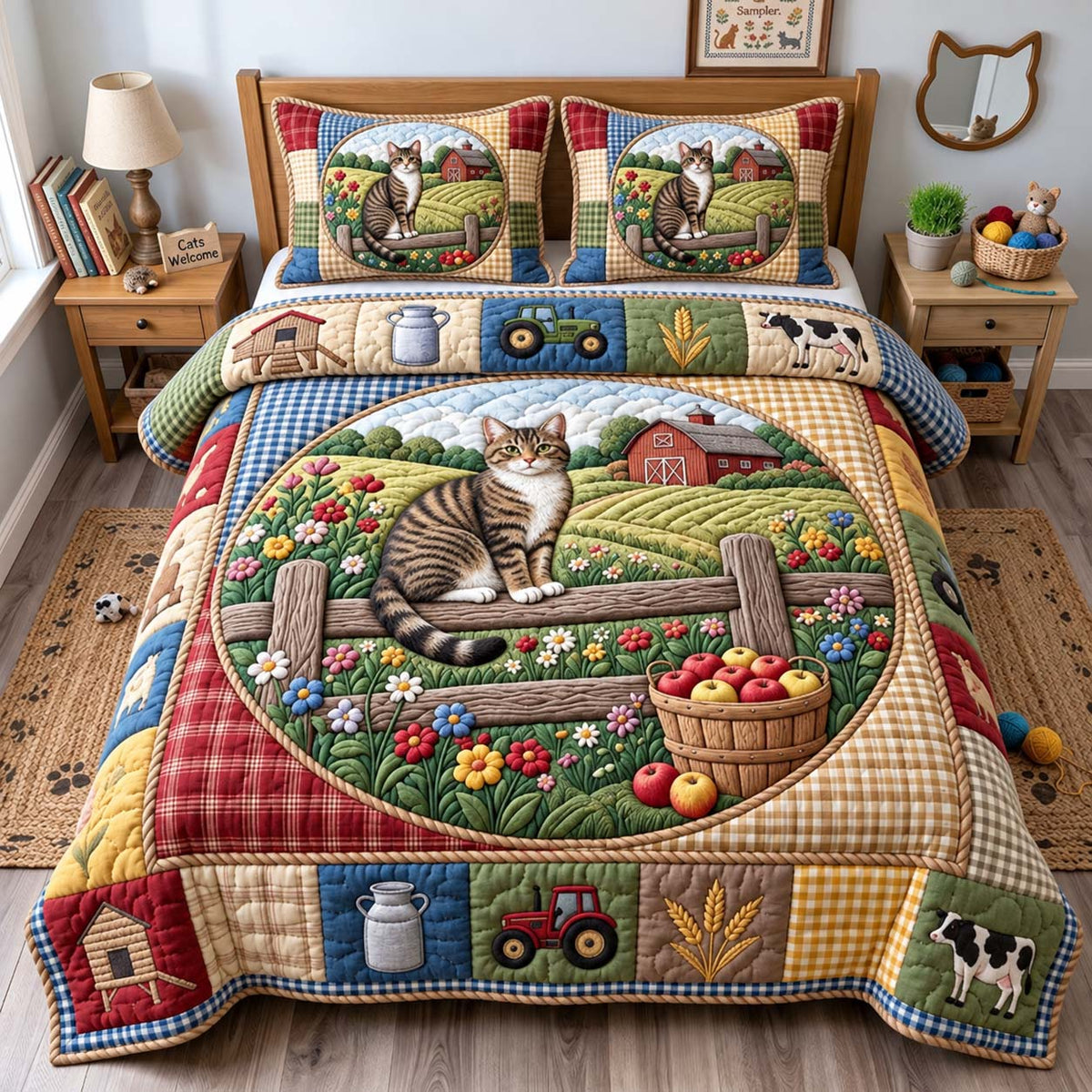 Farmhouse Cat 3-Piece Quilted Bedding Set GFTONTD3137