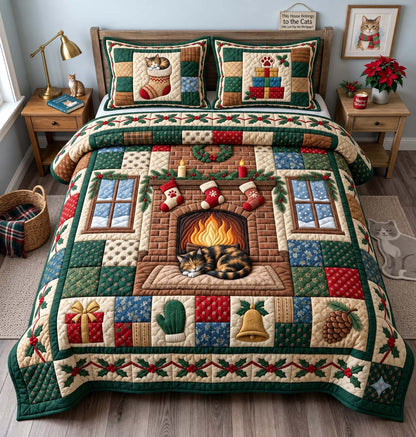 Christmas Cat 3-Piece Quilted Bedding Set GFTONTD3140