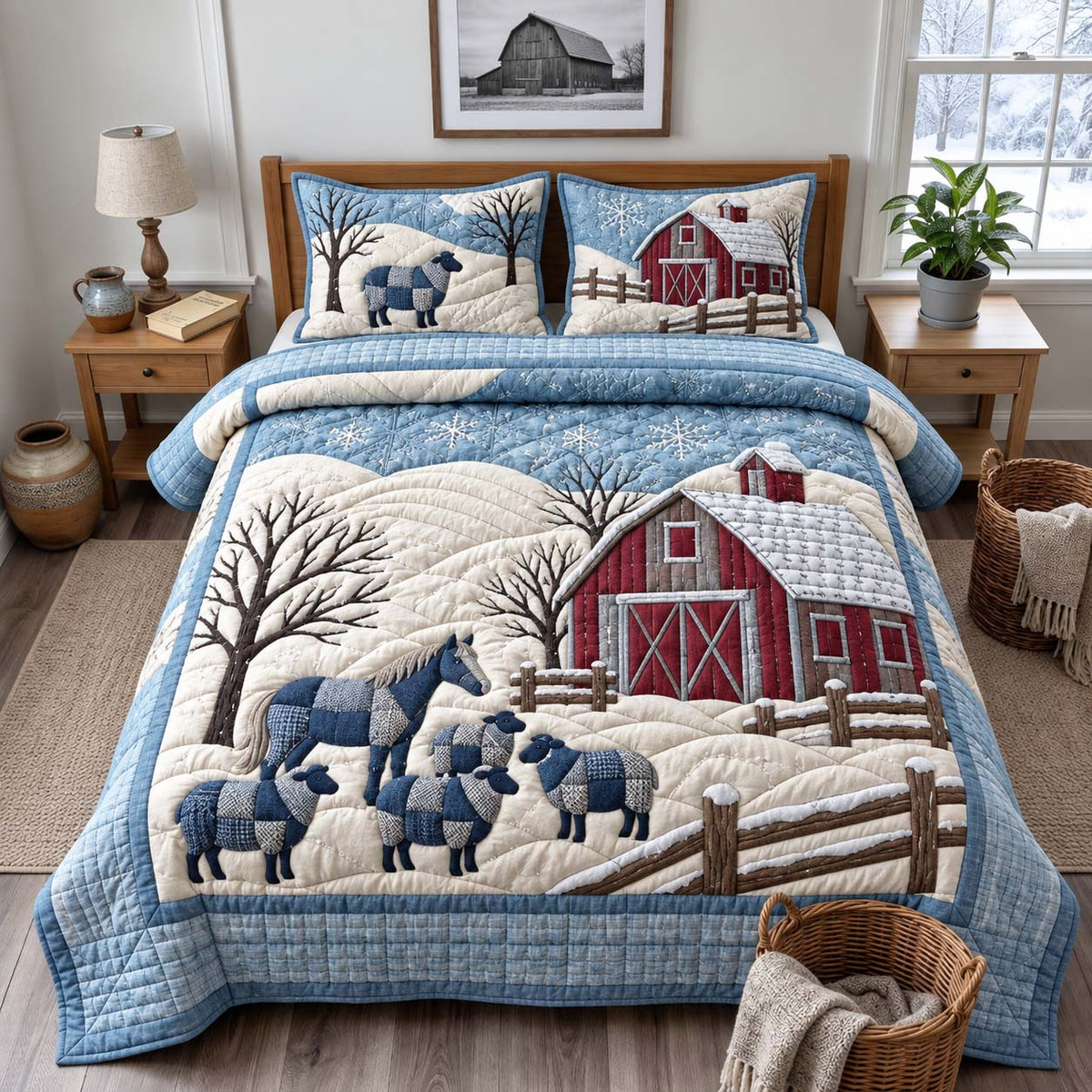 Winter Sheep Farm 3-Piece Quilted Bedding Set GFTONTD3146