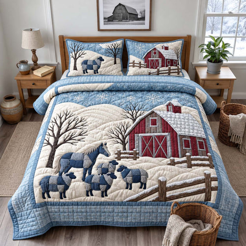 Winter Sheep Farm 3-Piece Quilted Bedding Set GFTONTD3146