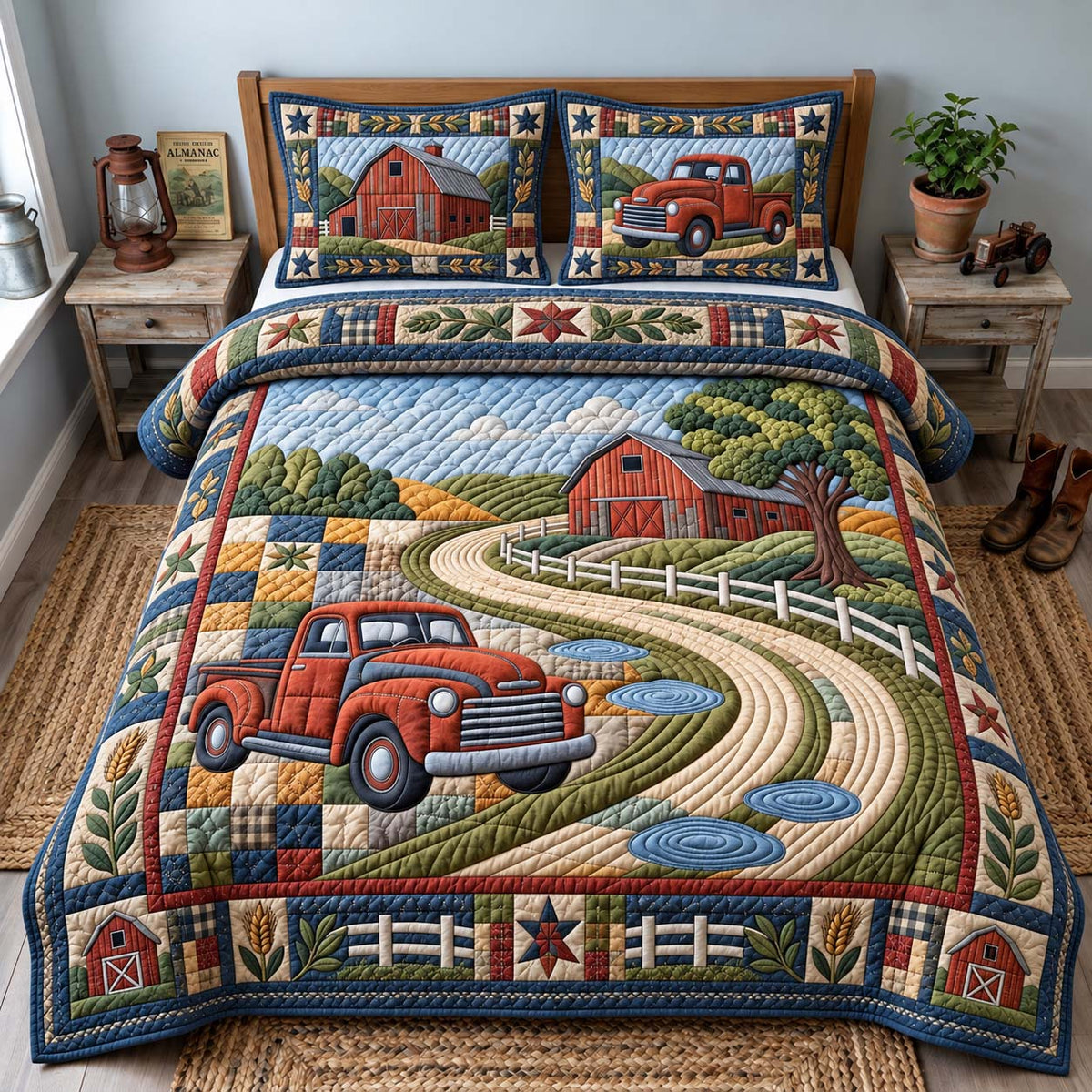 Vintage Truck Farm 3-Piece Quilted Bedding Set GFTONTD3147