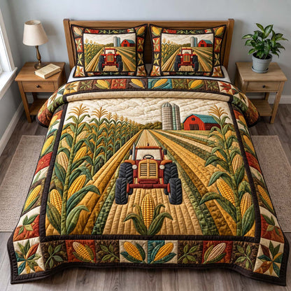 Cornfield Tractor 3-Piece Quilted Bedding Set GFTONTD3148