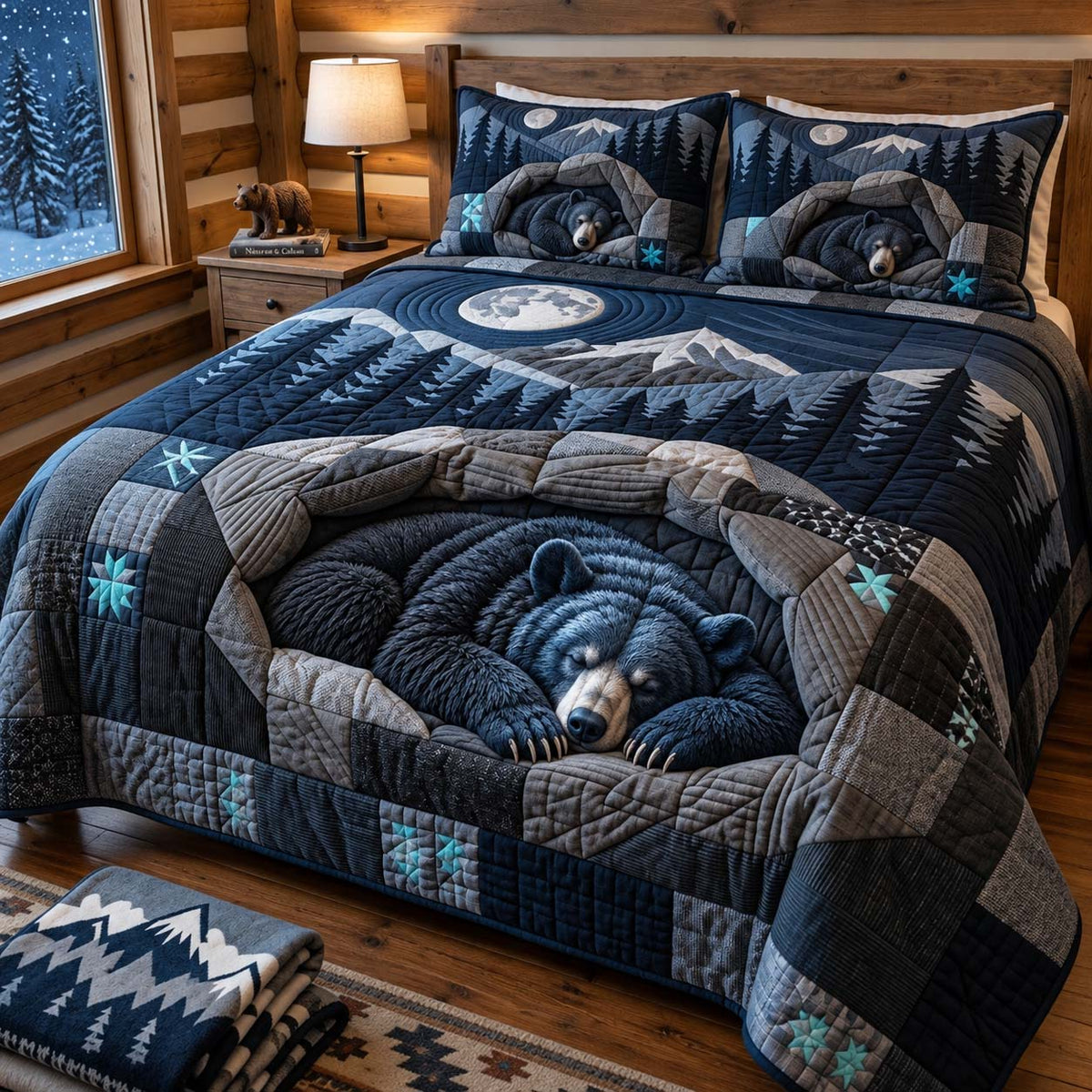 Moonlit Bear Cave 3-Piece Quilted Bedding Set GFTONTD3150