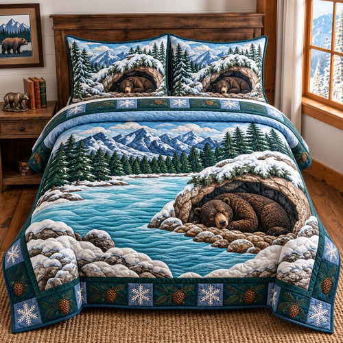 Snowy Bear Den 3-Piece Quilted Bedding Set GFTONTD3151