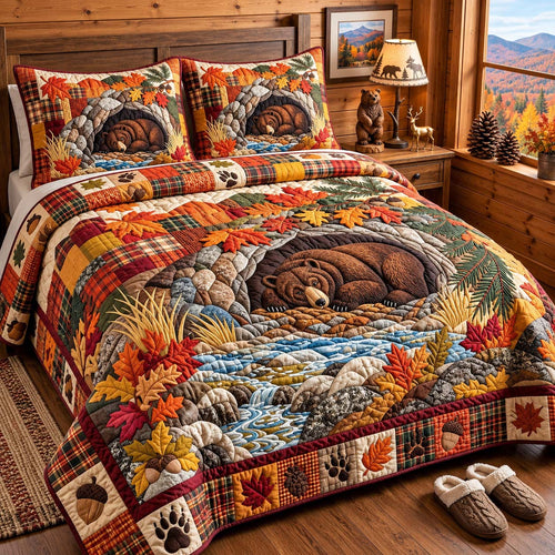 Autumn Bear Cave 3-Piece Quilted Bedding Set GFTONTD3152