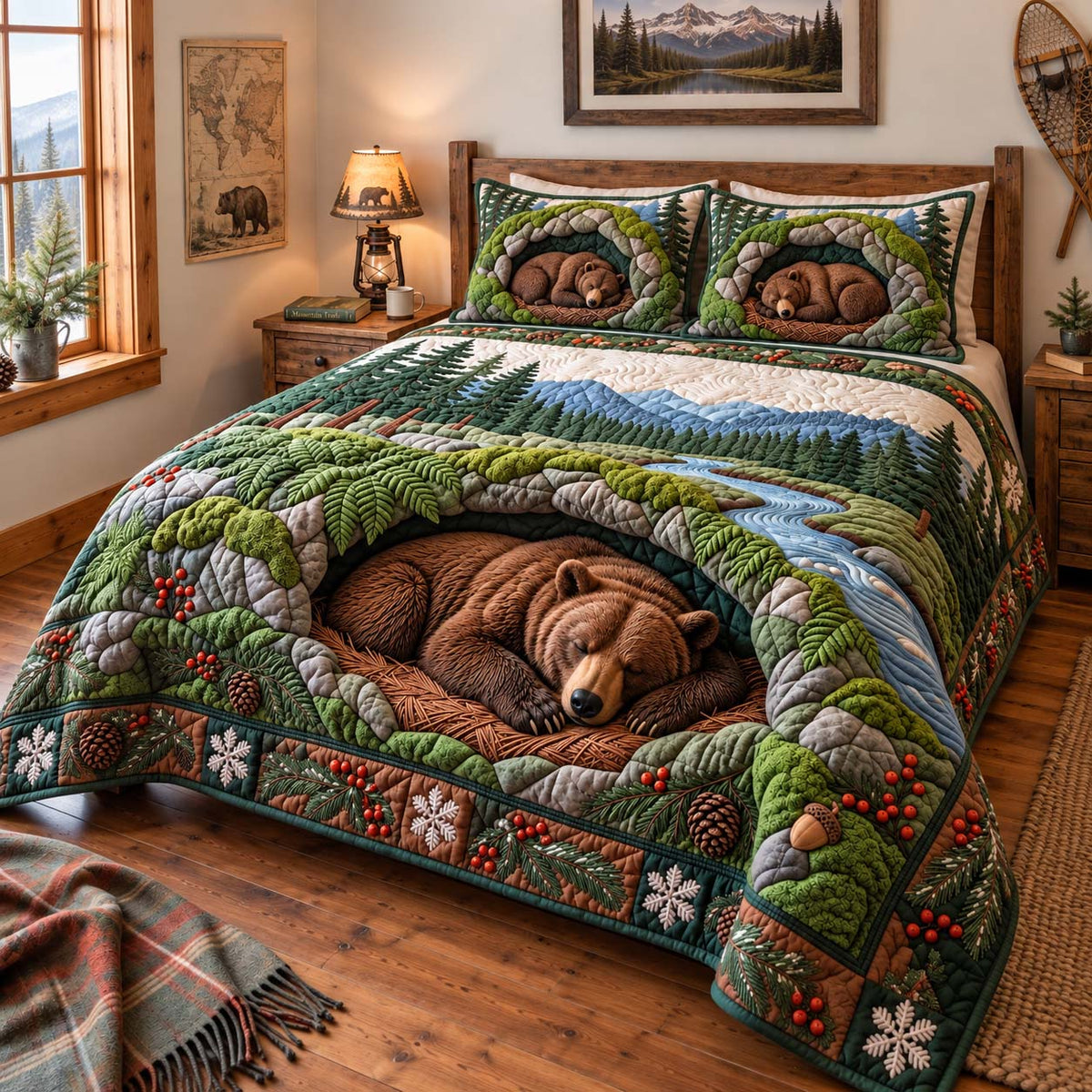 Mountain Bear Den 3-Piece Quilted Bedding Set GFTONTD3154