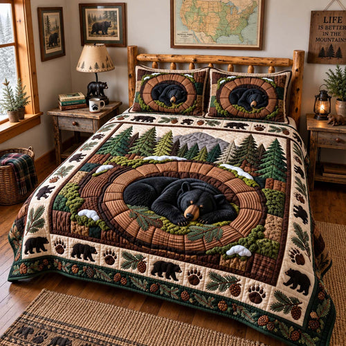 Black Bear Nest 3-Piece Quilted Bedding Set GFTONTD3155