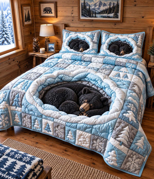 Winter Hibernation Bear 3-Piece Quilted Bedding Set GFTONTD3156