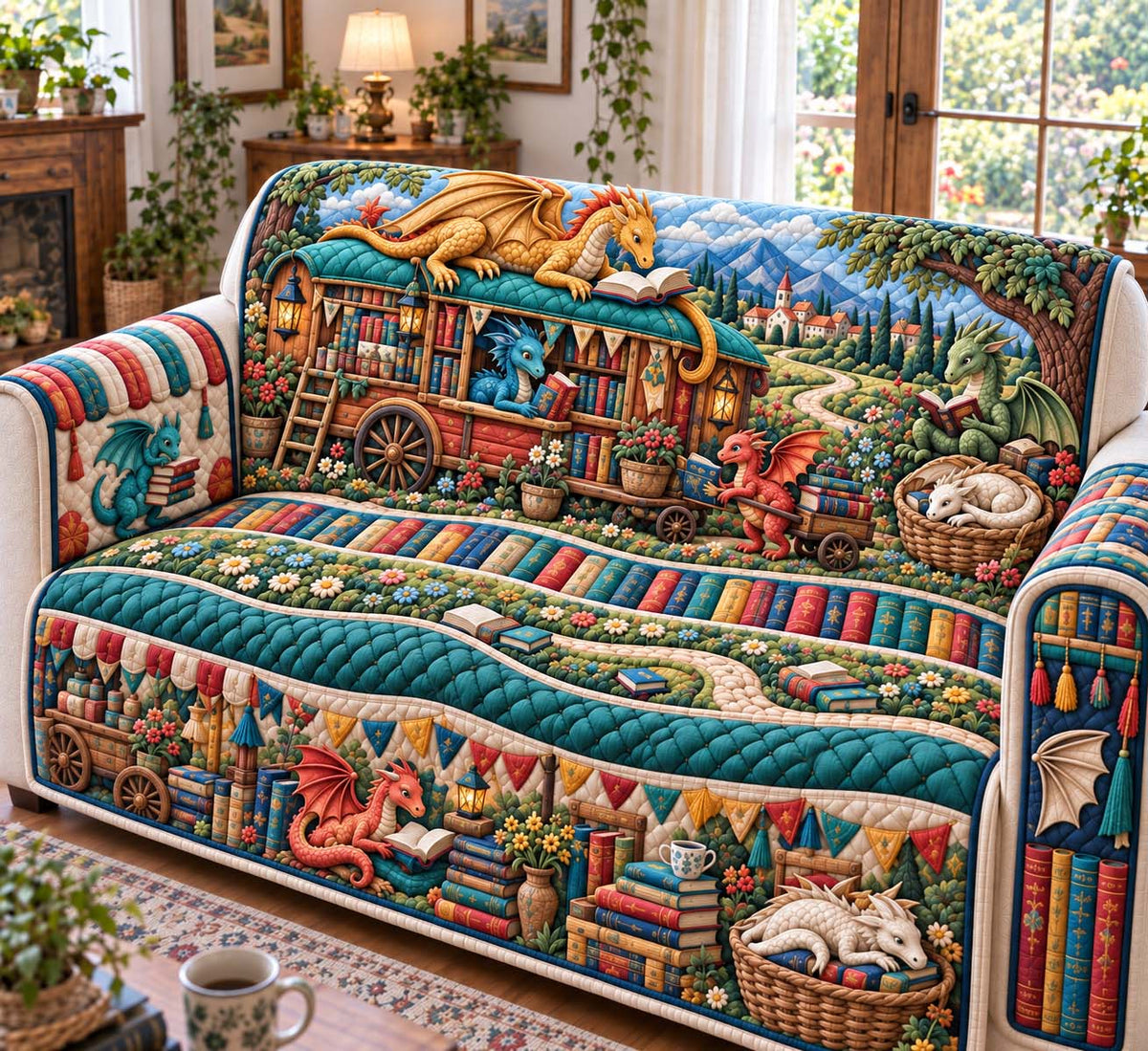 Dragon Book Wagon Quilted Sofa Cover GFTONTD3180