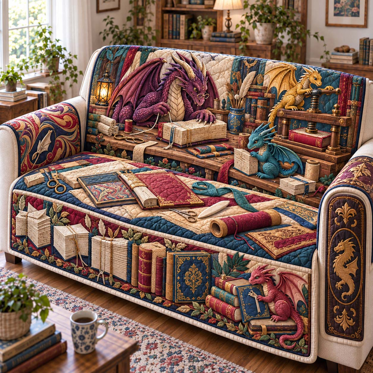 Dragon Bookbinder Workshop Quilted Sofa Cover GFTONTD3181