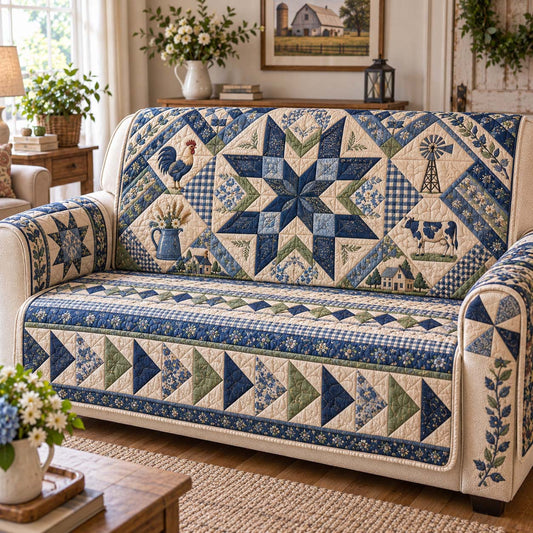 Blue Farmhouse Quilted Sofa Cover GFTONTD3183