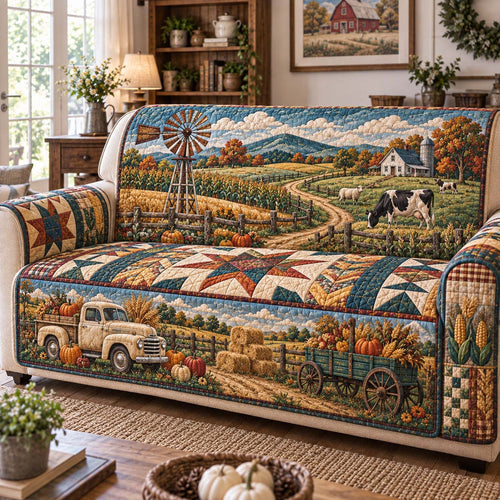 Autumn Harvest Farm Quilted Sofa Cover GFTONTD3184
