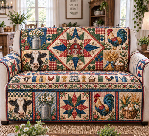 Country Barn And Rooster Quilted Sofa Cover GFTONTD3185