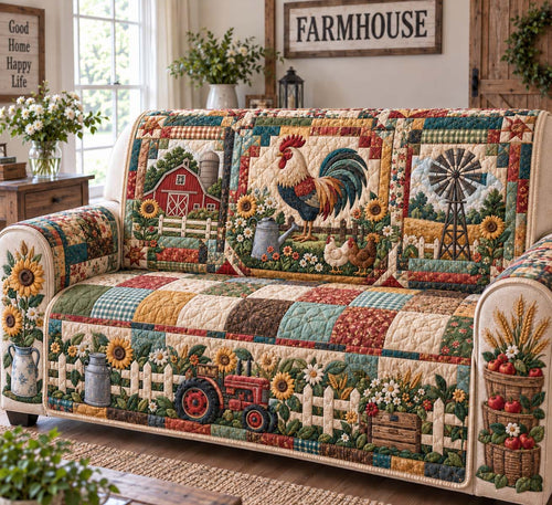 Rooster And Red Barn Quilted Sofa Cover GFTONTD3187