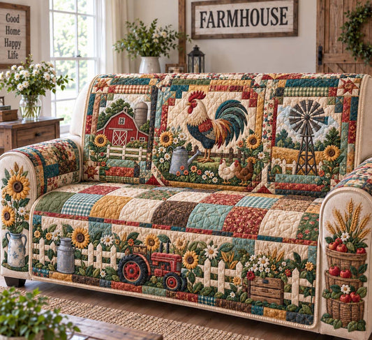 Rooster And Red Barn Quilted Sofa Cover GFTONTD3187