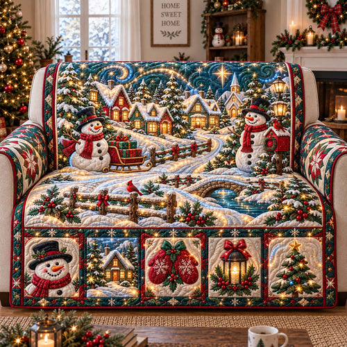 Snowman Christmas Village Quilted Sofa Cover GFTONTD3189