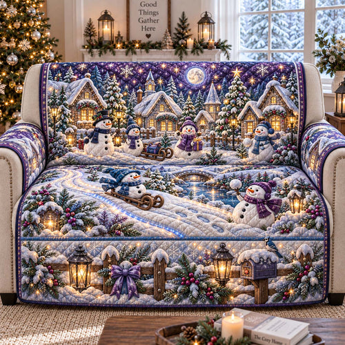 Moonlight Snowman Village Quilted Sofa Cover GFTONTD3190