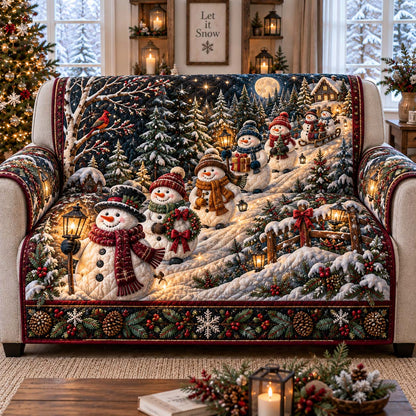 Moonlight Snowman Village Quilted Sofa Cover GFTONTD3191