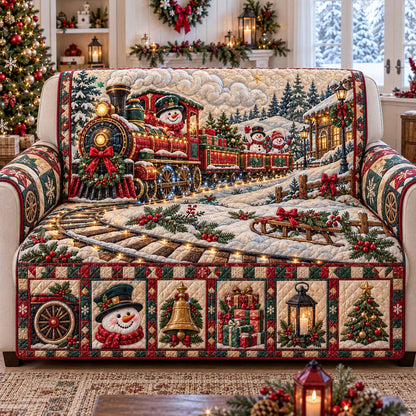 Christmas Snowman Train Quilted Sofa Cover GFTONTD3193