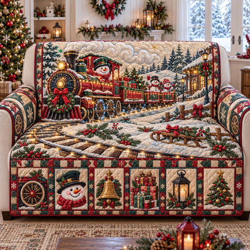 Christmas Snowman Train Quilted Sofa Cover GFTONTD3193
