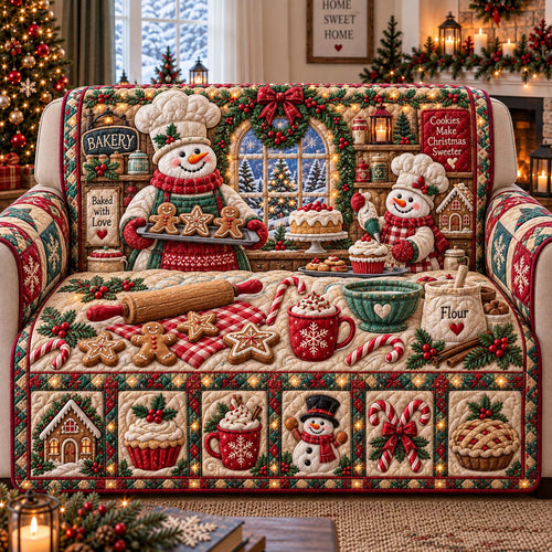 Snowman Christmas Bakery Quilted Sofa Cover GFTONTD3195