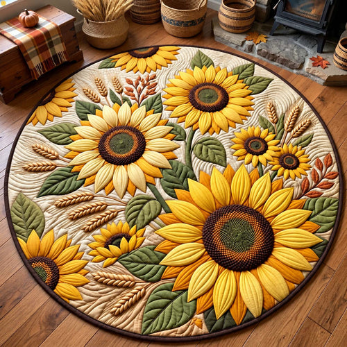 Golden Sunflower Harvest Quilted Round Mat GFTONTD3209
