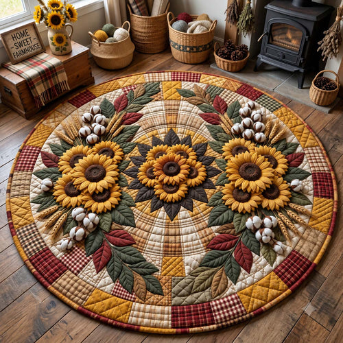 Autumn Sunflower Wreath Quilted Round Mat GFTONTD3211