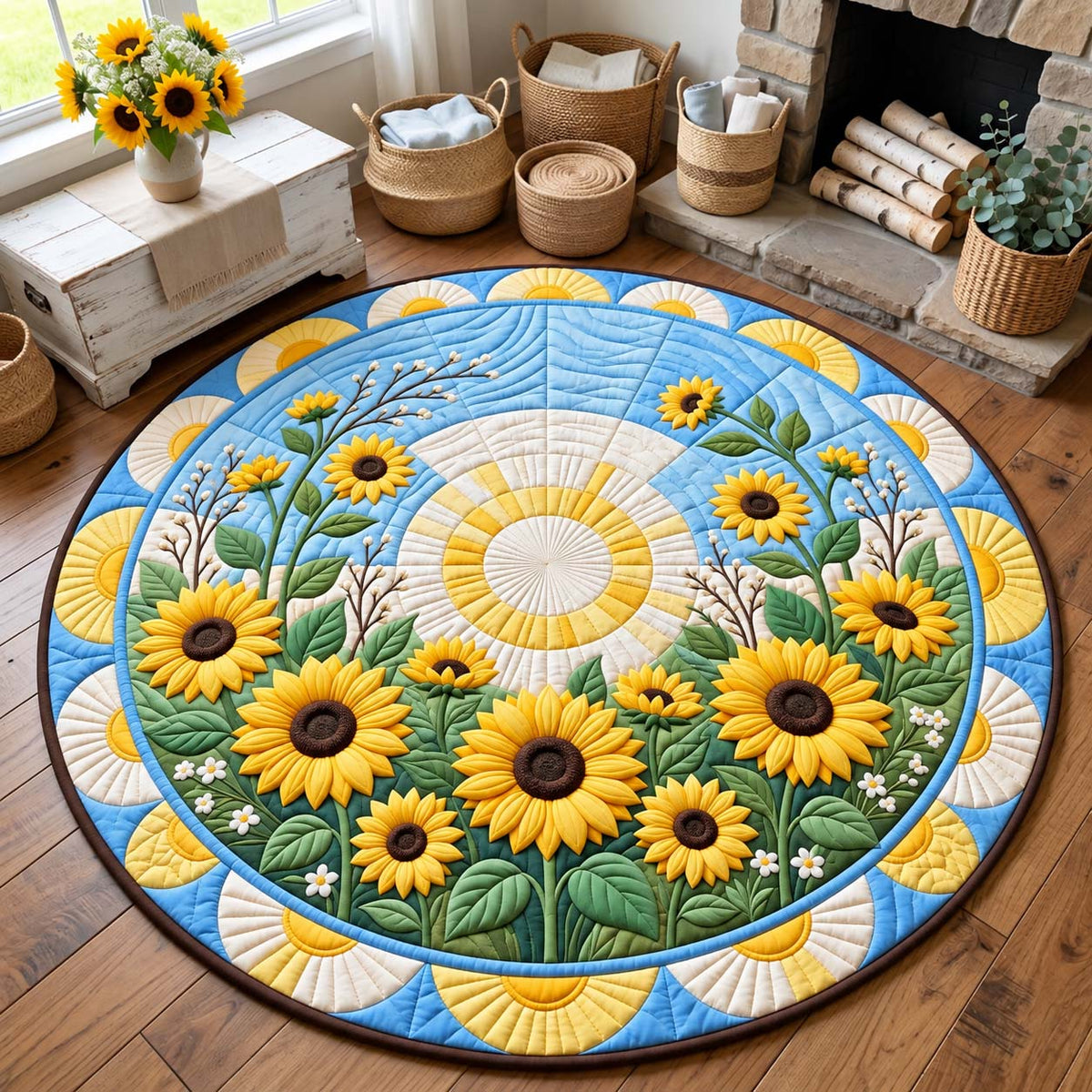 Sunny Sunflower Garden Quilted Round Mat GFTONTD3212