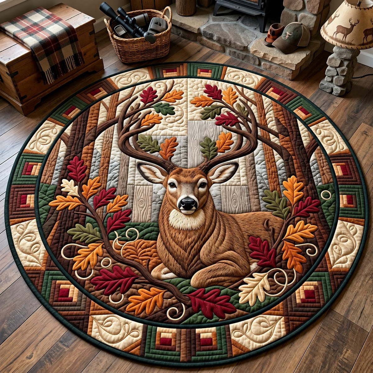 Autumn Woodland Deer Quilted Round Mat GFTONTD3215