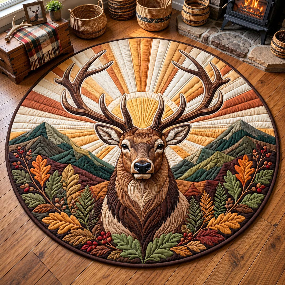 Autumn Sunrise Buck Quilted Round Mat GFTONTD3217