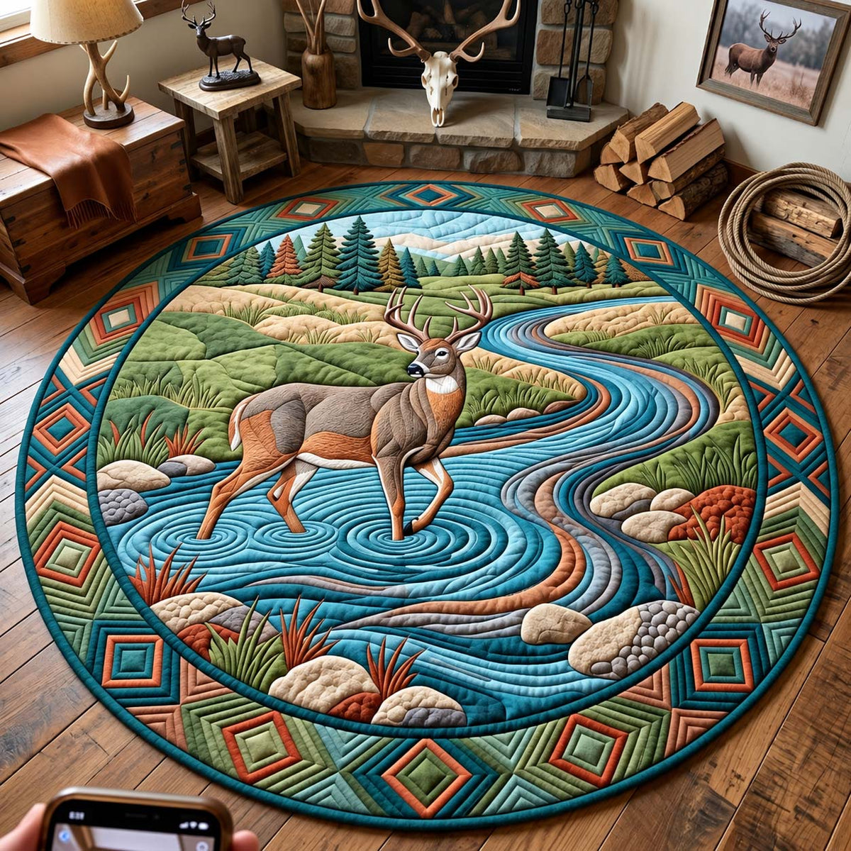 River Crossing Buck Quilted Round Mat GFTONTD3219