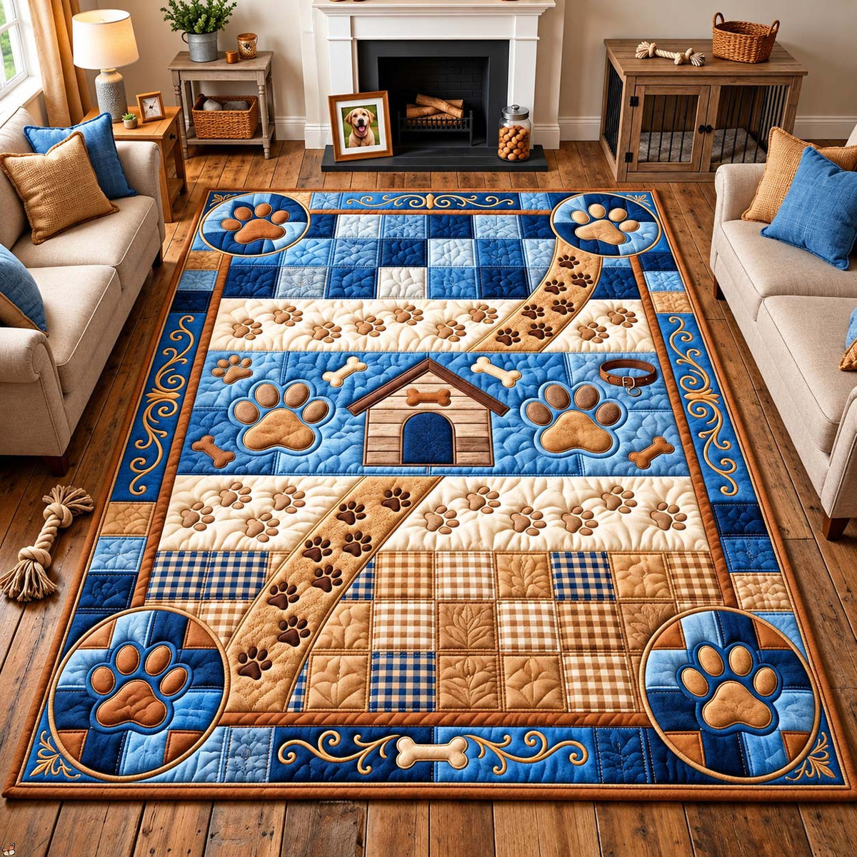 Blue Dog House Paw Area Rug GFTONTD3222